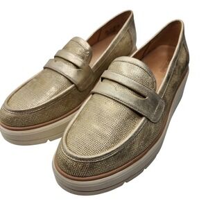 Dr. Scholls Nice Day Max Gold Metallic Loafer Platform Wedge Shoes 9.5M